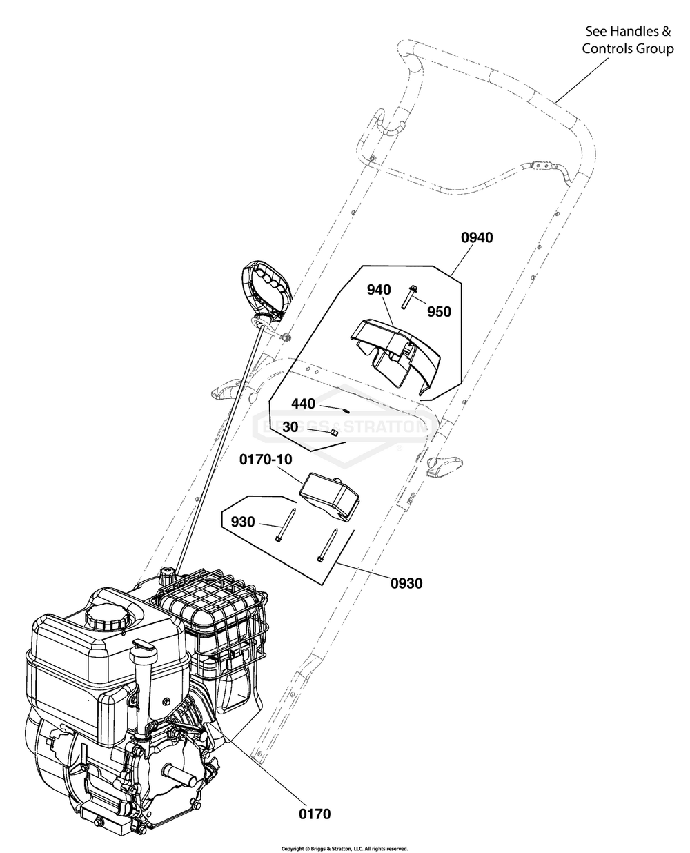 Engine Groups Diagram and Parts List for 1697349-01 2020 Briggs and Stratton Snow Blower